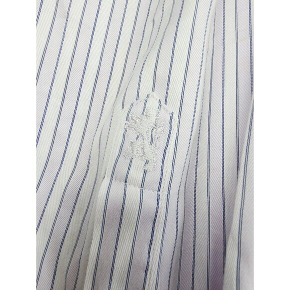 Bugatchi Uomo Size 18.5 34-35 Mens Lavender White Stripe Spread Collar L/S Shirt - Picture 8 of 13